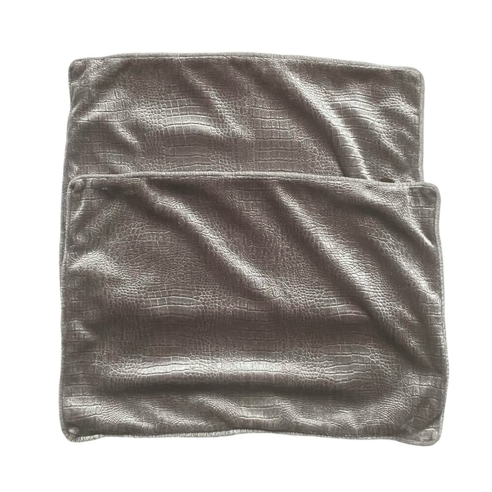Pier One Metallic Gray Pillow Covers 19 x 14 Crocodile Print Set of 2 Faux Fur
